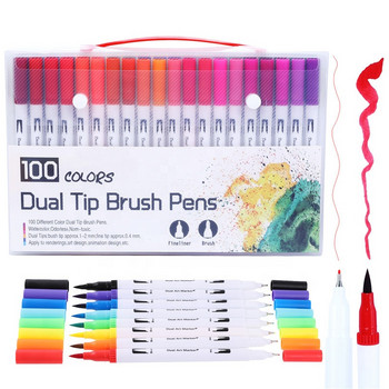 Акварелни цветни химикалки Фини маркери за оцветяване на върха на четката Fineliner Химикалки за надписи Филц Художествени принадлежности Рисуване Писане Манга