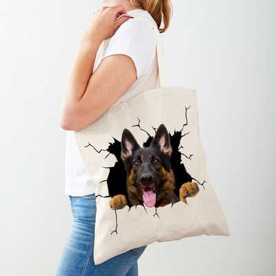 3D Pattern Cartoon Dog Дамски пазарски чанти Дамска платнена чанта за многократна употреба Двустранна ежедневна пазарска чанта с принт на домашни любимци