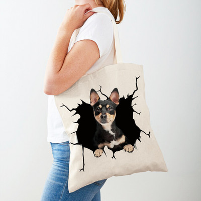 3D Pattern Cartoon Dog Дамски пазарски чанти Дамска платнена чанта за многократна употреба Двустранна ежедневна пазарска чанта с принт на домашни любимци