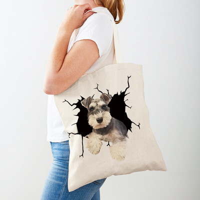 3D Pattern Cartoon Dog Дамски пазарски чанти Дамска платнена чанта за многократна употреба Двустранна ежедневна пазарска чанта с принт на домашни любимци