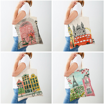 Νέα Υόρκη Γαλλία Λονδίνο Βενετία Japan City Tote Lady Handbag Eco Επαναχρησιμοποιήσιμη Αναδιπλούμενη Τσάντα Shopper Casual Canvas Γυναικείες τσάντες αγορών