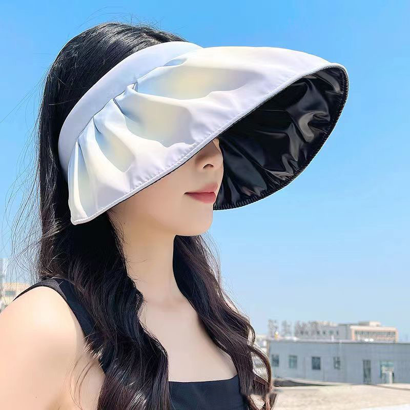 Нова шапка с градиентен цвят, сгъваема плажна слънчева шапка с голяма периферия за жени Празна горна шапка с сенници, лента за глава, аксесоари за коса