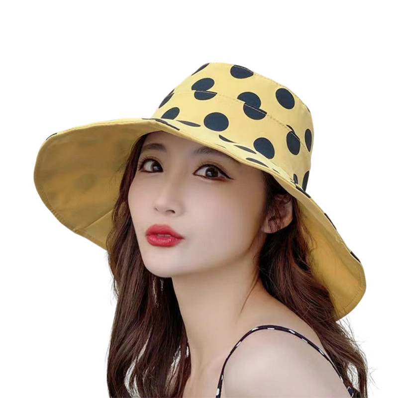 Дамска елегантна слънцезащитна шапка с широка периферия Модна шапка с точков декор UV защита Лятна ежедневна шапка на открито