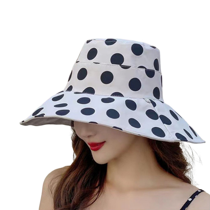 Дамска елегантна слънцезащитна шапка с широка периферия Модна шапка с точков декор UV защита Лятна ежедневна шапка на открито