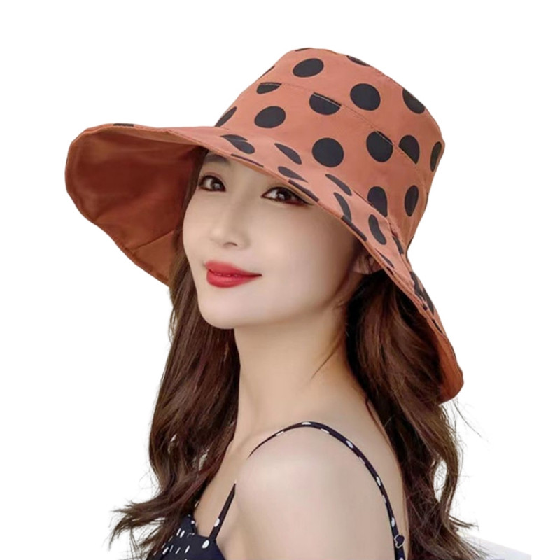 Дамска елегантна слънцезащитна шапка с широка периферия Модна шапка с точков декор UV защита Лятна ежедневна шапка на открито