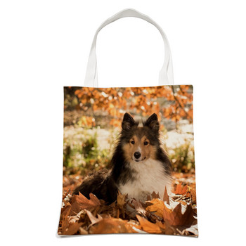 Τσάντα ώμου Casual Shetland Sheepdog Dog Shopping Shopping για γυναίκες Ζώο κατοικίδιων ζώων Πτυσσόμενη επαναχρησιμοποιήσιμη λινό μόδα μαθητική τσάντα