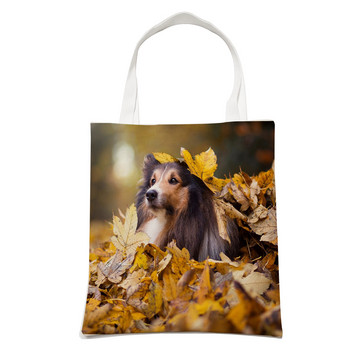 Τσάντα ώμου Casual Shetland Sheepdog Dog Shopping Shopping για γυναίκες Ζώο κατοικίδιων ζώων Πτυσσόμενη επαναχρησιμοποιήσιμη λινό μόδα μαθητική τσάντα