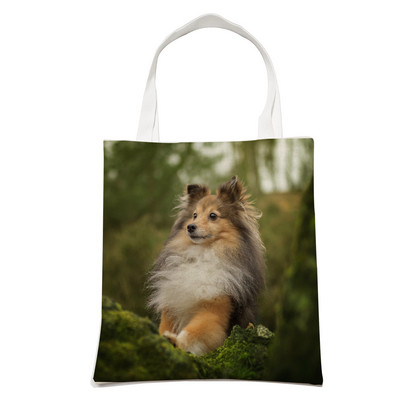 Ежедневна чанта за рамо Shetland Sheepdog Dog Пазаруване през рамо за жени Pet Animal Сгъваема ленена модна студентска чанта за многократна употреба