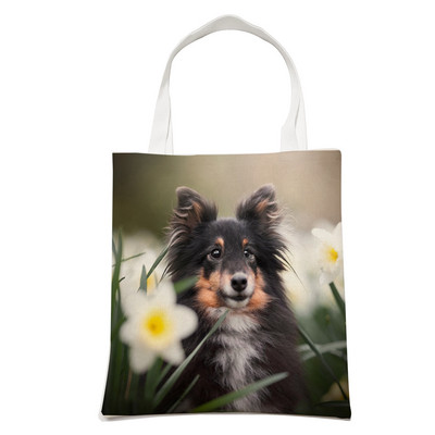 Ежедневна чанта за рамо Shetland Sheepdog Dog Пазаруване през рамо за жени Pet Animal Сгъваема ленена модна студентска чанта за многократна употреба