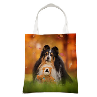 Ежедневна чанта за рамо Shetland Sheepdog Dog Пазаруване през рамо за жени Pet Animal Сгъваема ленена модна студентска чанта за многократна употреба