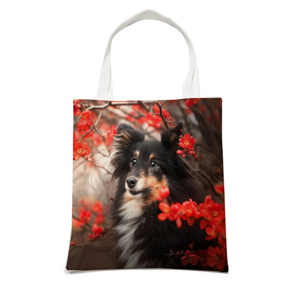 Ежедневна чанта за рамо Shetland Sheepdog Dog Пазаруване през рамо за жени Pet Animal Сгъваема ленена модна студентска чанта за многократна употреба