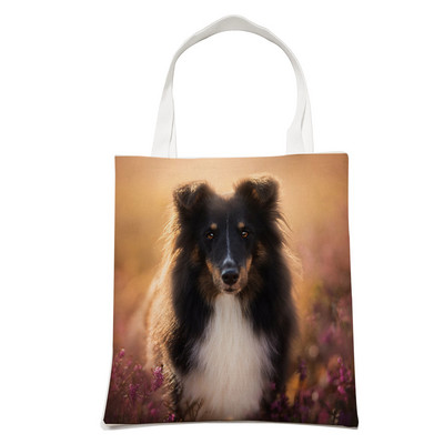 Ежедневна чанта за рамо Shetland Sheepdog Dog Пазаруване през рамо за жени Pet Animal Сгъваема ленена модна студентска чанта за многократна употреба