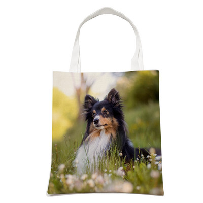 Ежедневна чанта за рамо Shetland Sheepdog Dog Пазаруване през рамо за жени Pet Animal Сгъваема ленена модна студентска чанта за многократна употреба