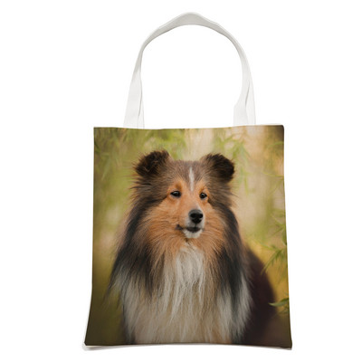 Ежедневна чанта за рамо Shetland Sheepdog Dog Пазаруване през рамо за жени Pet Animal Сгъваема ленена модна студентска чанта за многократна употреба