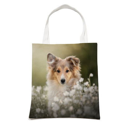 Ежедневна чанта за рамо Shetland Sheepdog Dog Пазаруване през рамо за жени Pet Animal Сгъваема ленена модна студентска чанта за многократна употреба