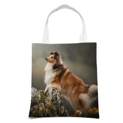 Ежедневна чанта за рамо Shetland Sheepdog Dog Пазаруване през рамо за жени Pet Animal Сгъваема ленена модна студентска чанта за многократна употреба