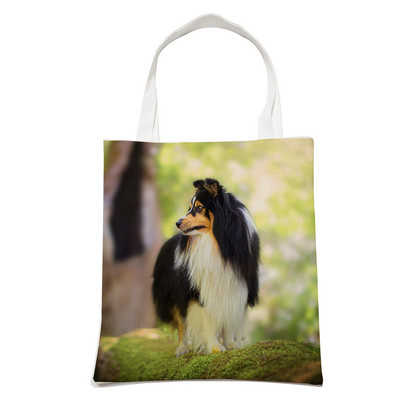 Ежедневна чанта за рамо Shetland Sheepdog Dog Пазаруване през рамо за жени Pet Animal Сгъваема ленена модна студентска чанта за многократна употреба
