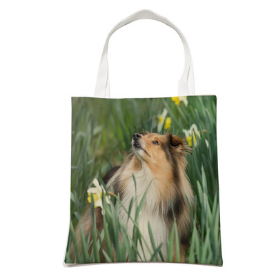 Ежедневна чанта за рамо Shetland Sheepdog Dog Пазаруване през рамо за жени Pet Animal Сгъваема ленена модна студентска чанта за многократна употреба