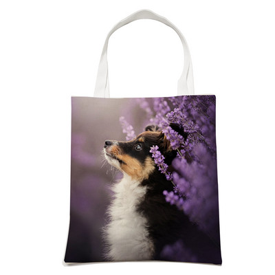 Ежедневна чанта за рамо Shetland Sheepdog Dog Пазаруване през рамо за жени Pet Animal Сгъваема ленена модна студентска чанта за многократна употреба