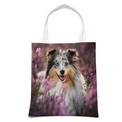 Ежедневна чанта за рамо Shetland Sheepdog Dog Пазаруване през рамо за жени Pet Animal Сгъваема ленена модна студентска чанта за многократна употреба