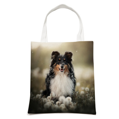 Ежедневна чанта за рамо Shetland Sheepdog Dog Пазаруване през рамо за жени Pet Animal Сгъваема ленена модна студентска чанта за многократна употреба