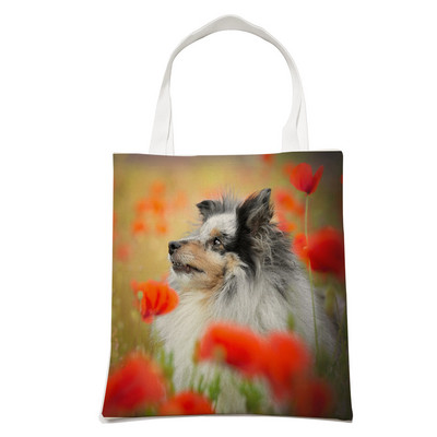 Ежедневна чанта за рамо Shetland Sheepdog Dog Пазаруване през рамо за жени Pet Animal Сгъваема ленена модна студентска чанта за многократна употреба