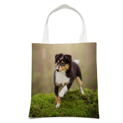 Ежедневна чанта за рамо Shetland Sheepdog Dog Пазаруване през рамо за жени Pet Animal Сгъваема ленена модна студентска чанта за многократна употреба