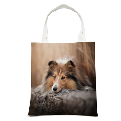Ежедневна чанта за рамо Shetland Sheepdog Dog Пазаруване през рамо за жени Pet Animal Сгъваема ленена модна студентска чанта за многократна употреба