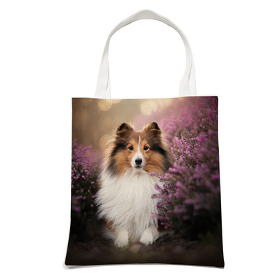 Ежедневна чанта за рамо Shetland Sheepdog Dog Пазаруване през рамо за жени Pet Animal Сгъваема ленена модна студентска чанта за многократна употреба