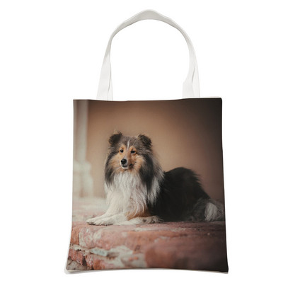 Ежедневна чанта за рамо Shetland Sheepdog Dog Пазаруване през рамо за жени Pet Animal Сгъваема ленена модна студентска чанта за многократна употреба