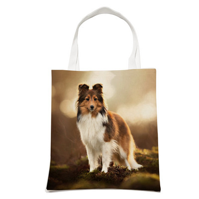 Ежедневна чанта за рамо Shetland Sheepdog Dog Пазаруване през рамо за жени Pet Animal Сгъваема ленена модна студентска чанта за многократна употреба