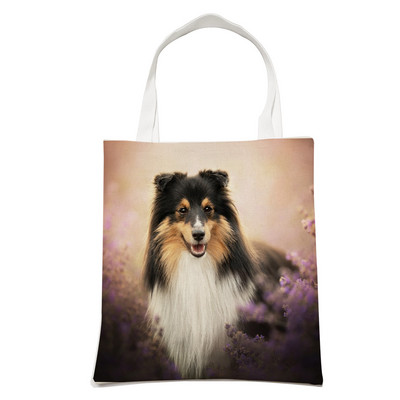 Ежедневна чанта за рамо Shetland Sheepdog Dog Пазаруване през рамо за жени Pet Animal Сгъваема ленена модна студентска чанта за многократна употреба