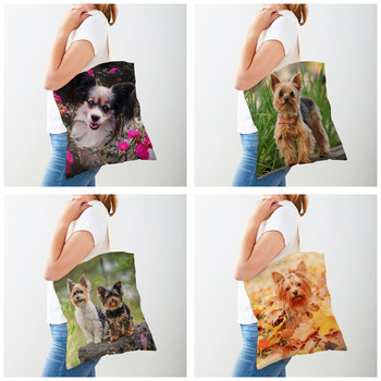 Γυναικείες τσάντες αγορών MINI Yorkshire Print Γυναικείες τσάντες και στις δύο όψεις Χαριτωμένη τσάντα για σκύλους με σκύλους επαναχρησιμοποιήσιμη Casual Lady Shopper