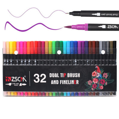 32 Color Profession Art Marker Pens Brush Dual Tip Set0,4mm Έγχρωμο Πινέλο Ακουαρέλας Fineliner Point Drawing Manga