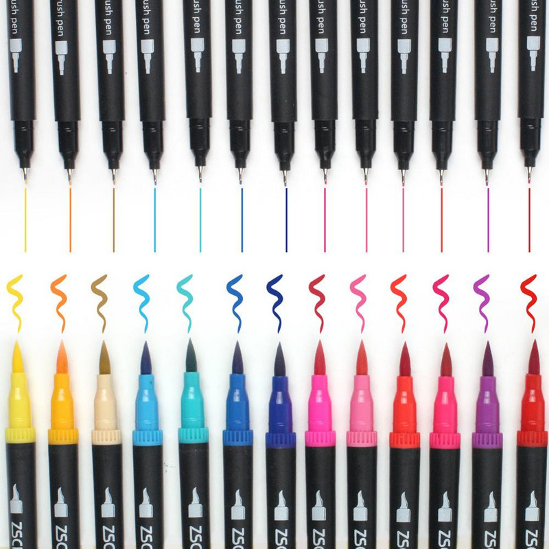 32 Color Profession Art Marker Pens Brush Dual Tip Set 0,4 mm Цветна акварелна четка Pen Fineliner Point Drawing Manga