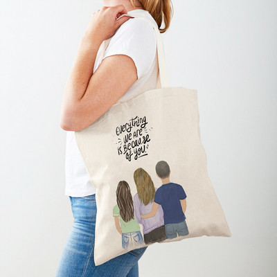 Топли семейни романтични любовни привързаности пазарски чанти за жени с двоен печат Ежедневни детски платнени пазарски чанти чанти