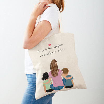 Топли семейни романтични любовни привързаности пазарски чанти за жени с двоен печат Ежедневни детски платнени пазарски чанти чанти