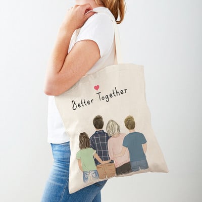 Топли семейни романтични любовни привързаности пазарски чанти за жени с двоен печат Ежедневни детски платнени пазарски чанти чанти