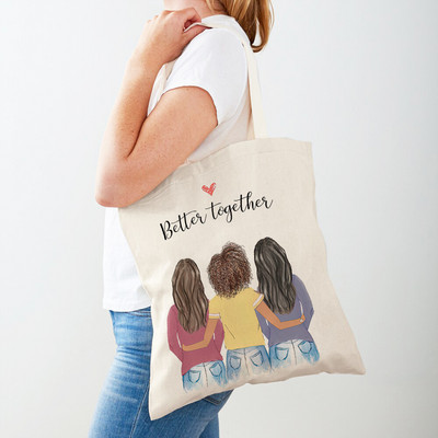 Топли семейни романтични любовни привързаности пазарски чанти за жени с двоен печат Ежедневни детски платнени пазарски чанти чанти