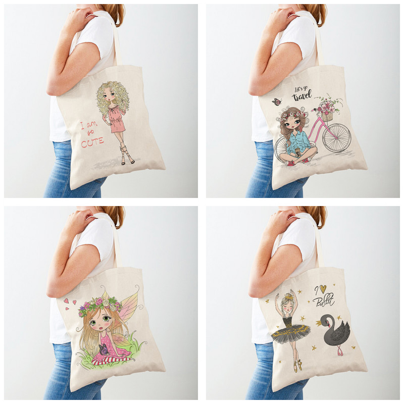 Fashion Lychee Life Ballet Girl Shopper Bags Платнена студентска чанта за многократна употреба Прекрасна анимационна детска ежедневна пазарска чанта