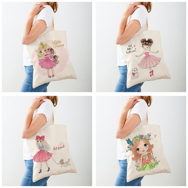 Fashion Lychee Life Ballet Girl Shopper Bags Платнена студентска чанта за многократна употреба Прекрасна анимационна детска ежедневна пазарска чанта