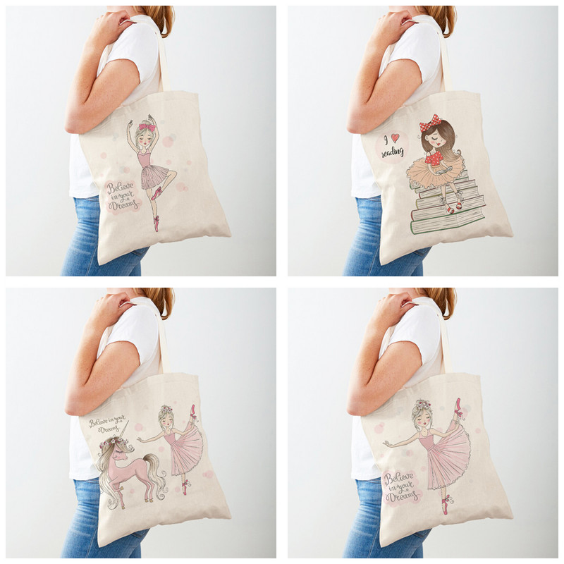 Fashion Lychee Life Ballet Girl Shopper Bags Платнена студентска чанта за многократна употреба Прекрасна анимационна детска ежедневна пазарска чанта