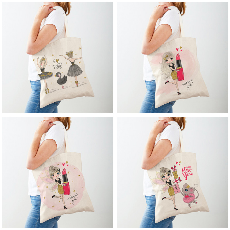 Fashion Lychee Life Ballet Girl Shopper Bags Платнена студентска чанта за многократна употреба Прекрасна анимационна детска ежедневна пазарска чанта