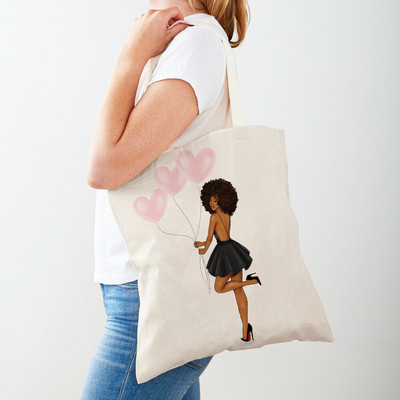 Черна дамска пазарска чанта с двоен печат Сгъваема ежедневна платнена чанта за многократна употреба Африкански дамски пазарски чанти Модна ръчна чанта