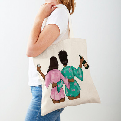 Черна дамска пазарска чанта с двоен печат Сгъваема ежедневна платнена чанта за многократна употреба Африкански дамски пазарски чанти Модна ръчна чанта