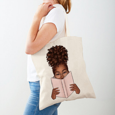 Черна дамска пазарска чанта с двоен печат Сгъваема ежедневна платнена чанта за многократна употреба Африкански дамски пазарски чанти Модна ръчна чанта