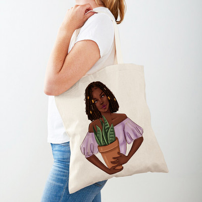 Черна дамска пазарска чанта с двоен печат Сгъваема ежедневна платнена чанта за многократна употреба Африкански дамски пазарски чанти Модна ръчна чанта