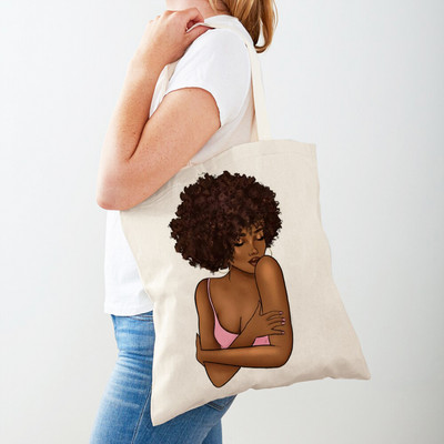 Черна дамска пазарска чанта с двоен печат Сгъваема ежедневна платнена чанта за многократна употреба Африкански дамски пазарски чанти Модна ръчна чанта