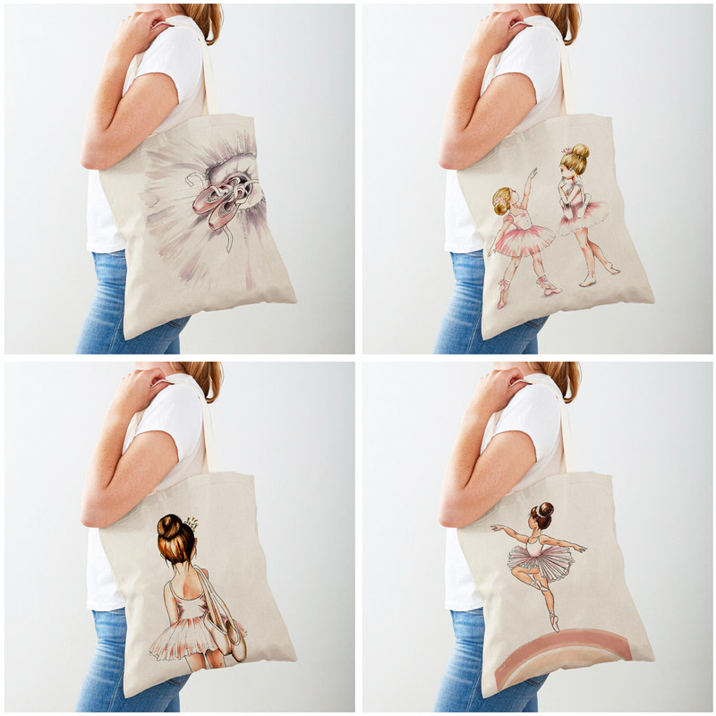 Cartoon Lychee Life Ballet Girl Сладка детска чанта за пазаруване в супермаркет Дамска ръчна чанта Еко ежедневни платнени дамски чанти за пазаруване