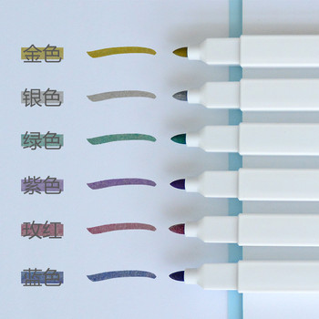 Цветни блестящи хайлайтери с двоен връх на точки, 6 цвята Писалка с фин блясък Водоустойчив и светлоустойчив